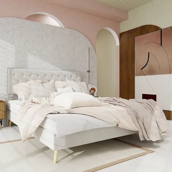 Postel Jednolůžková dřevěná postel Arhatreya 160x200, béžové odstíny