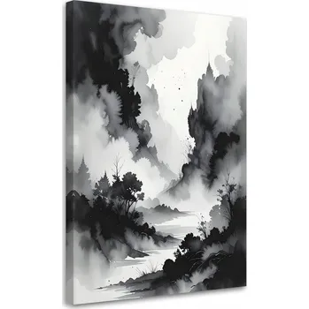 Obraz Obraz do obýváku, ložnice, kanceláře, Hory a les v mlze minimalistický 30x45