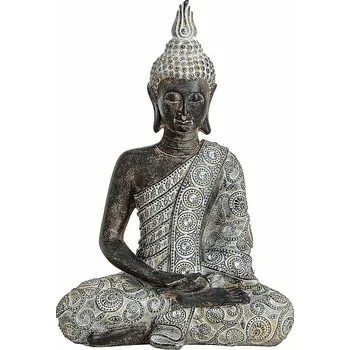 Buddha meditující thajská soška v šedém hávu 33 cm výška cca 33 cm