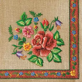 Papírový ubrousek Ubrousky MAKI L (20ks) Roses Mountain Embroidery Folk on Grey