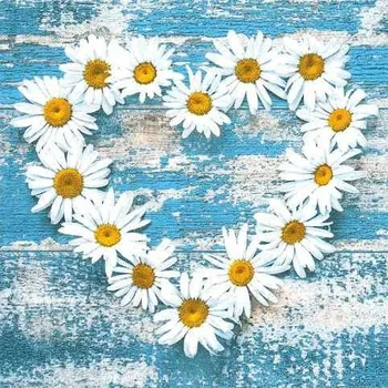 Papírový kapesník Ubrousky MAKI L (20ks) Daisy Hearts on Old Wooden Background