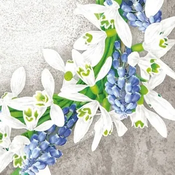 Papírový ubrousek Ubrousky DAISY L (20ks) Snowdrops and Grape Hyacinths Wreath on Concrete