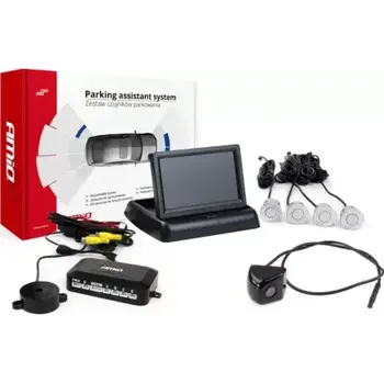 Auto-moto AMIO Parkovací asistent TFT02 4,3" s kamerou HD-308-IR 4-senzorové stříbrné