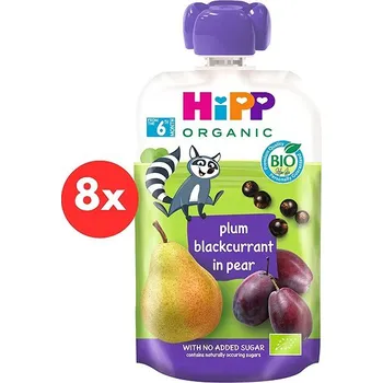 HiPP BIO 100% ovoce Hruška-Černý rybíz-Švestka 8× 100 g