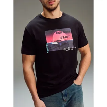 Pánské tričko Sinsay - Bavlněné oversize tričko s potiskem - černá - 262HL-99X - 262HL-99X-3XL