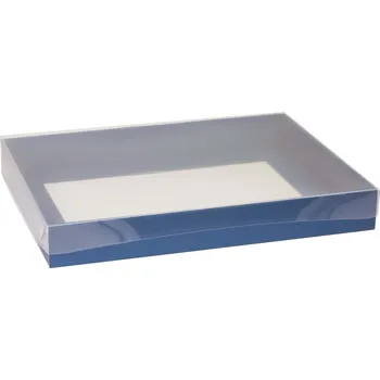 Dárková krabice s průhledným víkem 400x300x50/35 mm, modrá