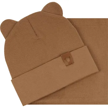 Čepice Dětská souprava s oušky jarní podzimní ČEPICE + NÁKRČNÍK proužkovaná 44-48