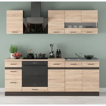 Kuchyňská linka Kuchyň JUNONA 220 cm, bez pracovní desky, wenge/dub sonoma