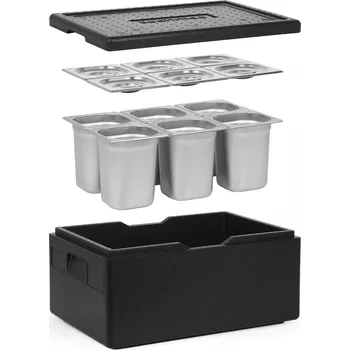 TECHNICA [Sada] Izolovaná nádoba GN 1/1 200 mm + 6x nádoba GN 1/6, 200 mm, z nerezové oceli + víka