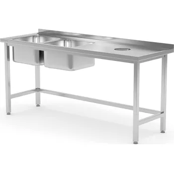 Jídelní stůl TECHNICA Stůl s dvojitým dřezem na levé straně a výpustí 1800x700x850 mm | TECHNICA, 247L1870