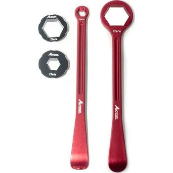 Nářadí na motocykly ACCEL sada montážních pák na pneumatiky (23+24cm) ALU7075 kované s klíči 10,13,17,27,32 mm barva červená (montážní páka na pneu) (ACCEL sada montážních pák na pneumatiky (23+24cm) ALU7075 kované s klíči 10,13,17,27,32 mm barva červená (montážní páka na)