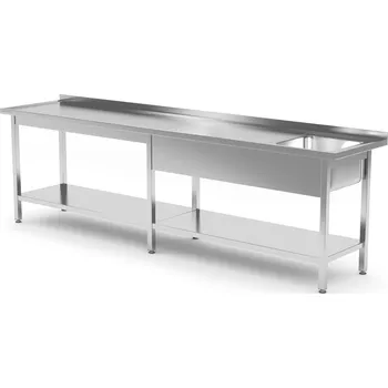 Jídelní stůl TECHNICA Stůl s jedním dřezem na pravé straně s policí 2700x700x850 mm | TECHNICA, 2136P2770