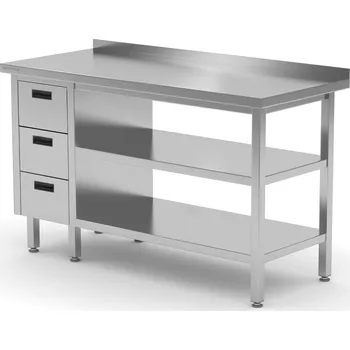 Jídelní stůl TECHNICA Nástěnný stůl se třemi zásuvkami vlevo a dvěma policemi 1800x600x850 mm | TECHNICA, 12632L1860