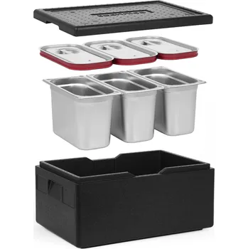 TECHNICA [Sada] Izolovaná nádoba GN 1/1 200 mm + 3x nádoba GN 1/3, 200 mm, z nerezové oceli + víka se silikonovým těsněním