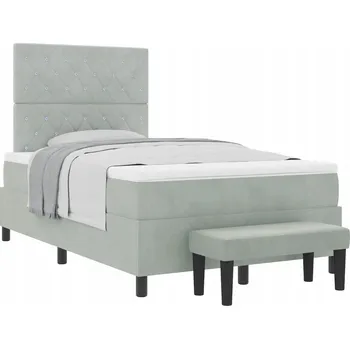 Postel Čalouněná postel s pružinovou matrací a sametovým čelem 203 x 123 x 128 cm, světle šedá