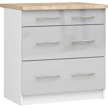 Kuchyňská skříňka Akord Ozara S80 3SZ (bílá + metalický lesk)