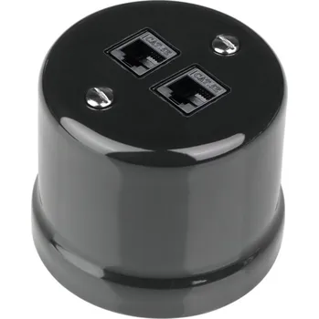 Elektrická zásuvka Elhard Nástěnná keramická datová zásuvka 2xRJ45, černá