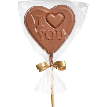 Čokoláda JANEK Mléčné lízátko srdce bean to bar s nápisem 42 % 24 g