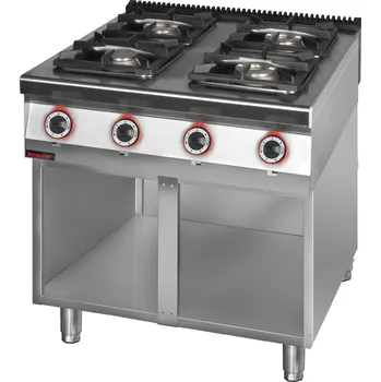 Sporák KROMET Plynový sporák se 4 hořáky 1x4,5 kW + 1x7,5 kW + 2x9 kW na otevřeném podstavci, 900x900x900 mm | KROMET, 900.KG-4.S.