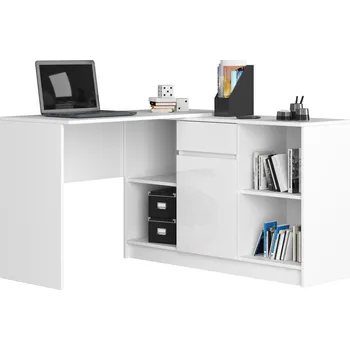 Psací stůl MOB Rohový PC stolek Akord Bahar (lesk bílý)