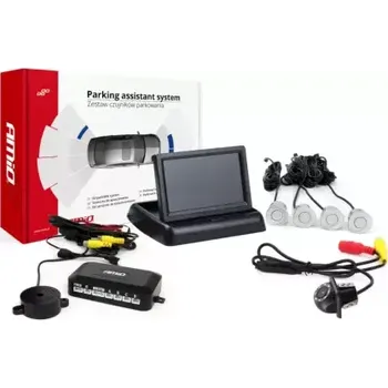 Auto-moto AMIO Parkovací asistent TFT02 4,3" s kamerou HD-305-LED 4-senzorové stříbrné