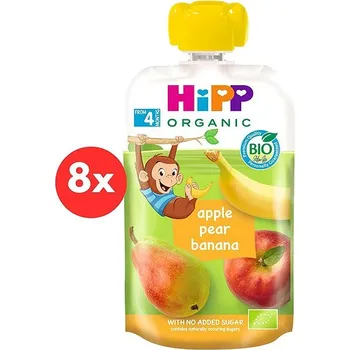 HiPP BIO 100% ovoce Jablko-Hruška-Banán od uk. 4. měsíce, 8× 100 g
