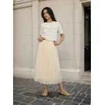 Sinsay - Plisovaná midi sukně s páskem na vázání - žlutá - 270GZ-10X - 270GZ-10X-S