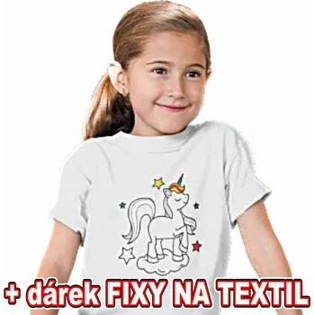 omalovánky Dětské tričko k vymalování - Jednorožec + 6ks Fixy na textil