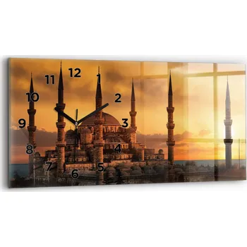 Hodiny Moderní skleněné hodiny s grafikou na zeď 60 cm x 30 cm Mešita v Istanbulu
