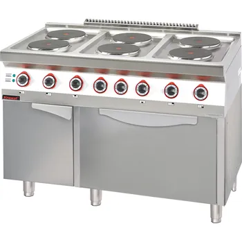 Sporák KROMET Elektrický sporák s elektrickou troubou 6x2,6 kW + 3,5 kW (trouba) na skříňce s dvířky, 1200x700x900 mm | KROMET, 700.KE-6/PE-1T/SD