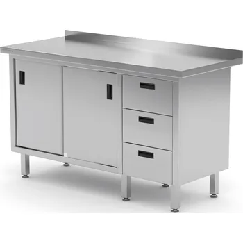 Jídelní stůl TECHNICA Nástěnný stůl se třemi zásuvkami vpravo a skříňkou s posuvnými dveřmi 1600x700x850 mm | TECHNICA, 139P1670