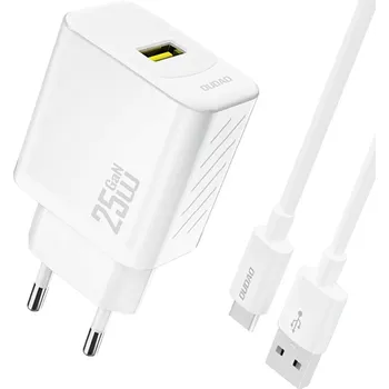 Telefonní příslušenství Dudao A27STEU nabíječka do sítě USB-A / PD / 25W + kabel USB-A / USB-C / bílá