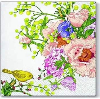 Papírový ubrousek Ubrousky PAW TETE L (20ks) Bird with Flowers