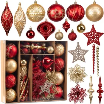 Vánoční ozdoba Sada vánočních závěsných dekorací MARIEN zlatá / červená (70 ks)