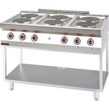 Sporák KROMET Elektrický sporák 6 kruhových plotýnek 6x2,6 kW na rámovém podstavci, 1200x700x900 mm | KROMET, 700.KE-6.T
