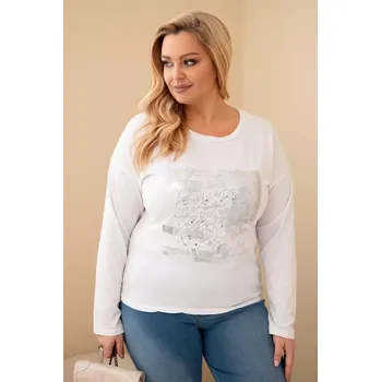 Dámská halenka Kesi Włoski Dámská blůza Plus Size s potiskem a delším zadním dílem bílá Kesi Włoski bílá | šedá | světle modrá 3527449