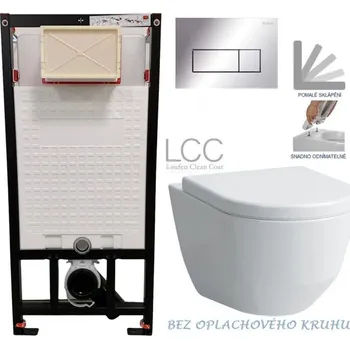 Klozet DEANTE Podomítkový rám, pro závěsné WC mísy + SLIM tlačítko chrom + WC LAUFEN PRO LCC RIMLESS + SEDÁTKO CST_WC01 051P LP2