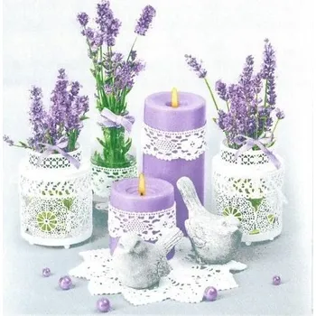 Papírový kapesník Ubrousky MAKI L (20ks) Lace Flower Pots with Lavender