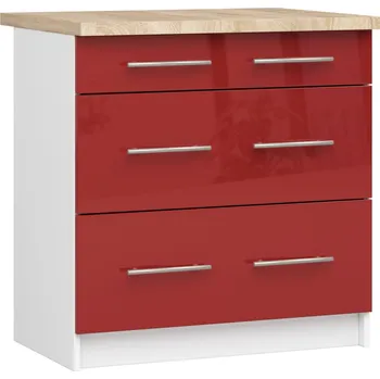 Kuchyňská skříňka Akord Ozara S80 3SZ (bílá + červený lesk)