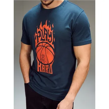 Pánské tričko Sinsay - Bavlněné oversize tričko s potiskem - námořnická modrá - 256HL-59X - 256HL-59X-2XL