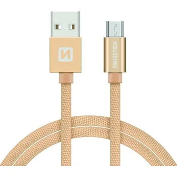 Datový kabel Datový kabel Swissten Textile USB/MicroUSB, 0,2m, zlatý