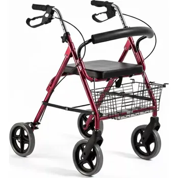 Chodítko pro seniory Čtyřkolové chodítko se sedačkou a košíkem - čtyřkolka RA882 bordová