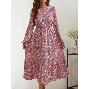 Dámské šaty SHEIN RŮŽOVÉ ŠATY MIDI S KVĚTINAMI (L)