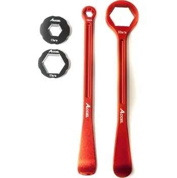 Nářadí na motocykly ACCEL sada montážních pák na pneumatiky (23+24cm) ALU7075 kované s klíči 10,13,17,27,32 mm barva oranžová (montážní páka na pneu) (ACCEL sada montážních pák na pneumatiky (23+24cm) ALU7075 kované s klíči 10,13,17,27,32 mm barva oranžová (montážní páka na)