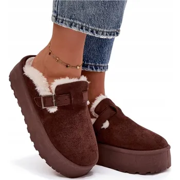 Dámská zimní obuv Dámské sněhule z eko semiše na platformě, s KOŽÍŠEK, PÁSEK a přezkou, čokoládové, velikost 39
