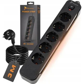 Napájecí kabel Prodlužovací Kabel přívod s lištou Reagle 3 m, 5 ks, černý