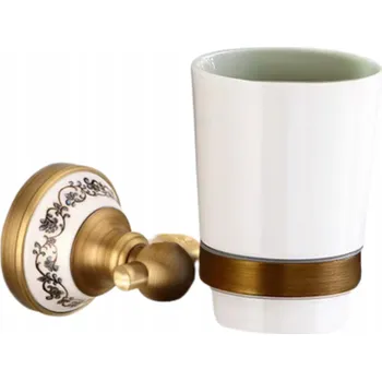 Držák na kartáček DRŽÁK DO KOUPELNY S KELÍMKEM NA KARTÁČKY NÁSTĚNNÝ MOSAZNÝ RETRO STYL