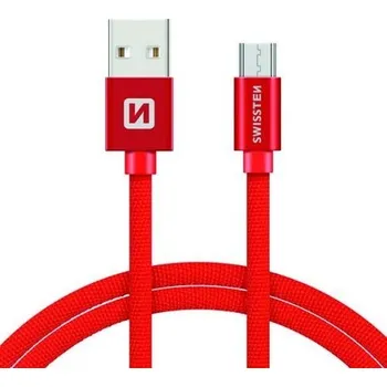 Datový kabel Datový kabel Swissten Textile USB/MicroUSB, 0,2m, červený