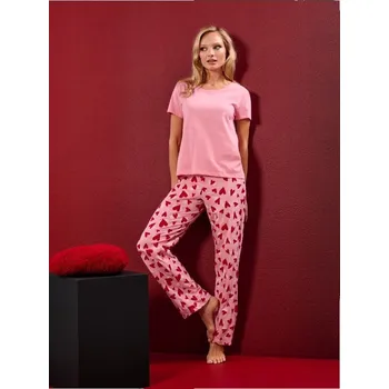 Dámské pyžamo Sinsay - Bavlněné dvoudílné pyžamo s motivem srdce - růžová - 466HF-30X - 466HF-30X-XXL