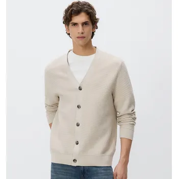 Pánský svetr Reserved - Zapínací kardigan - tělová - 639HD-02X - 639HD-02X-L